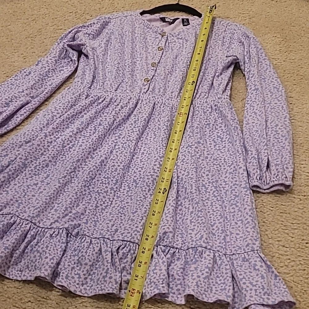 Lands' End Girls Size XL (14-16) Floral Ruffle Dress‎ with Pockets Pink Purple